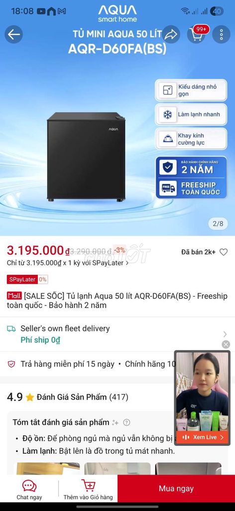 Tủ lạnh mini Aqua AQR-D60FA(BS) 50 lít Đen. Mua bán Tủ lạnh tại Huyện An Dương Hải Phòng được đăng bởi Vũ Tú Linh hình 1