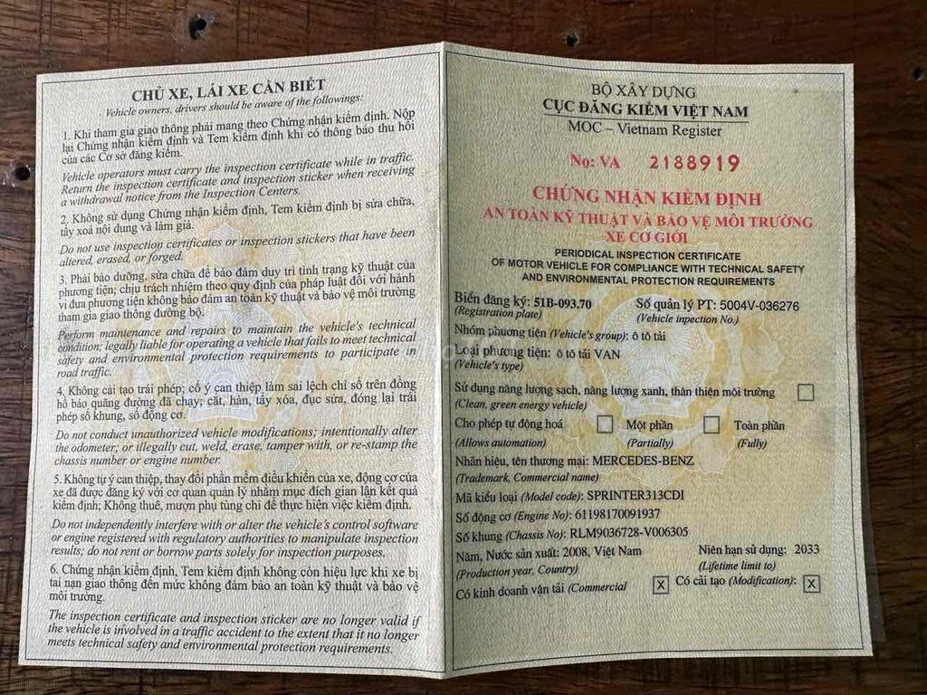 Mercedes Benz Sprinter 313 tải van 2008. Mua bán Ô tô tại Quận 12 Tp Hồ Chí Minh được đăng bởi A Kha hình 9