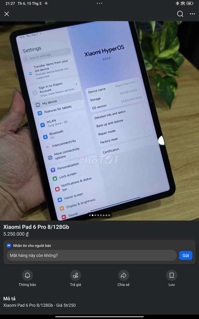 Xiaomi Pad 6 Pro 8GB/128GB Bạc. Mua bán Máy tính bảng tại Thành phố Bắc Ninh Bắc Ninh được đăng bởi Điện Xe Huy Hoàng hình 1
