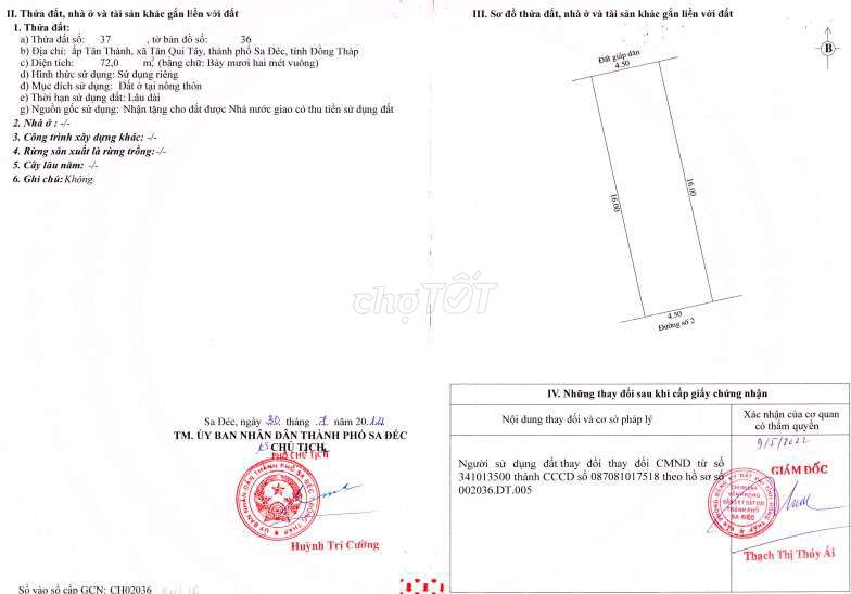 Nền 72m2 full thổ Khu hành chính xã Tân Quy Tây