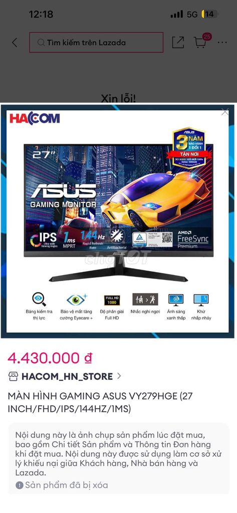 Màn hình ASUS VY279HGE 27 inch. Mua bán Phụ kiện (Màn hình, Chuột...) tại Quận Cẩm Lệ Đà Nẵng được đăng bởi Mei Mei hình 1