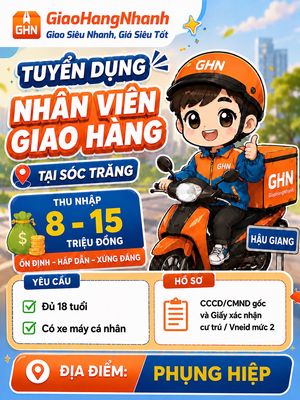 [PHỤNG HIỆP] TUYỂN DỤNG SHIPPER GIAO NHẬN