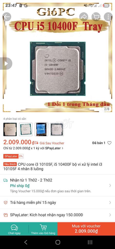 CPU Intel Core i5-10400F Đã qua sử dụng. Mua bán Linh kiện (RAM, Card...) tại Thị xã Điện Bàn Quảng Nam được đăng bởi Nguyễn Thắng hình 1