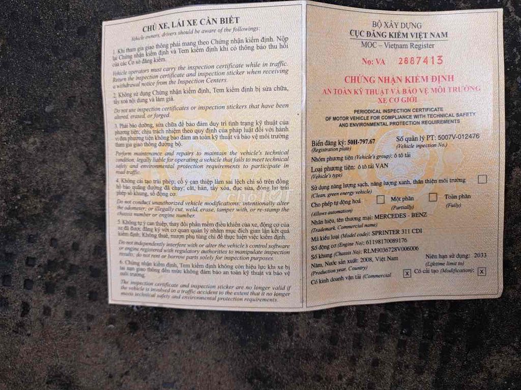 Mercedes Sprinter tải van 3 chỗ/940kg chính chủ. Mua bán Ô tô tại Quận 12 Tp Hồ Chí Minh được đăng bởi A Kha hình 8