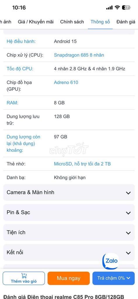 Realme C85 Pro 128GB Đen Android 15. Mua bán Điện thoại tại Thành phố Thủ Đức Tp Hồ Chí Minh được đăng bởi Giặt Sấy Trần Hoa hình 1