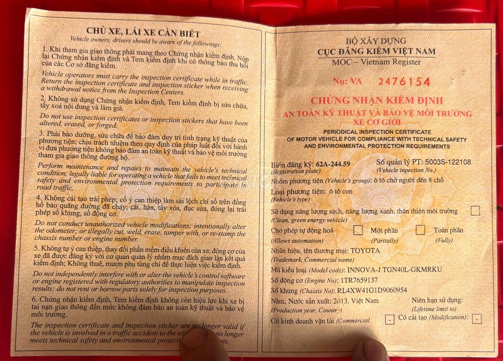 Toyota Innova 2013 2.0E - 110000 km. Mua bán Ô tô tại Thị xã Bến Cát Bình Dương được đăng bởi Nguyễn Trọng Hùng hình 9