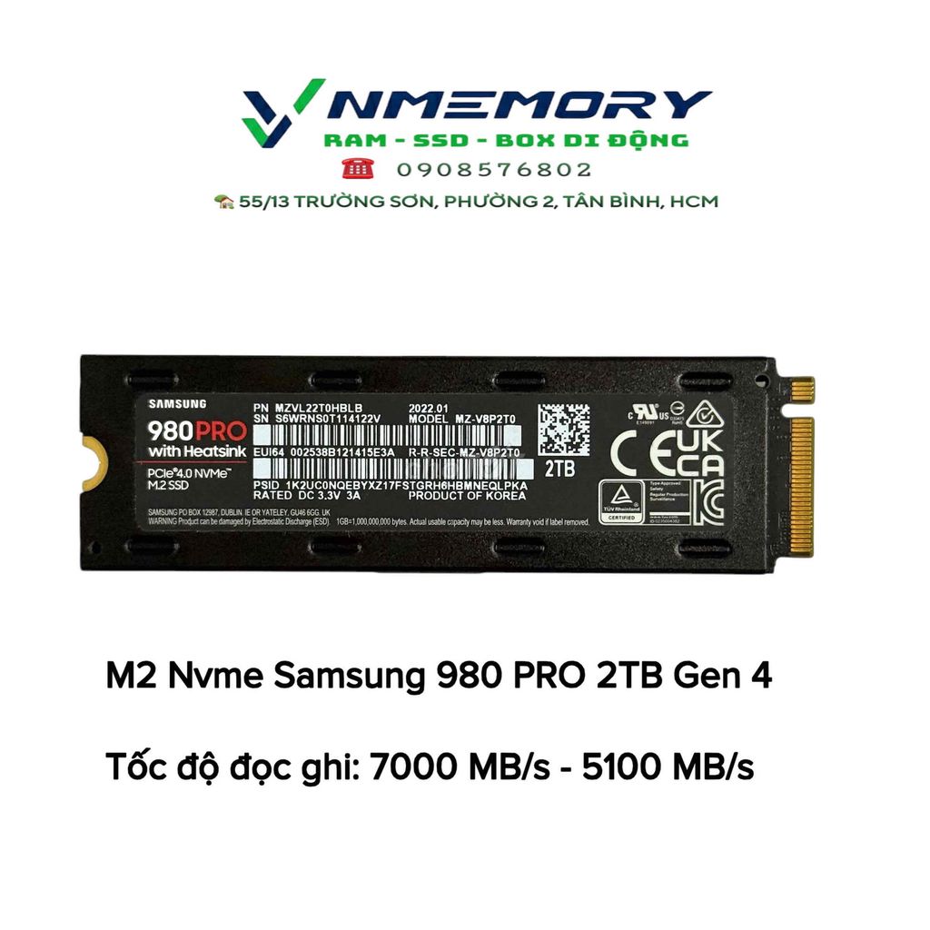 Ổ cứng SSD Samsung 980 Pro 2TB. Mua bán Linh kiện (RAM, Card...) tại Quận Tân Bình Tp Hồ Chí Minh được đăng bởi Memoryshop hình 1