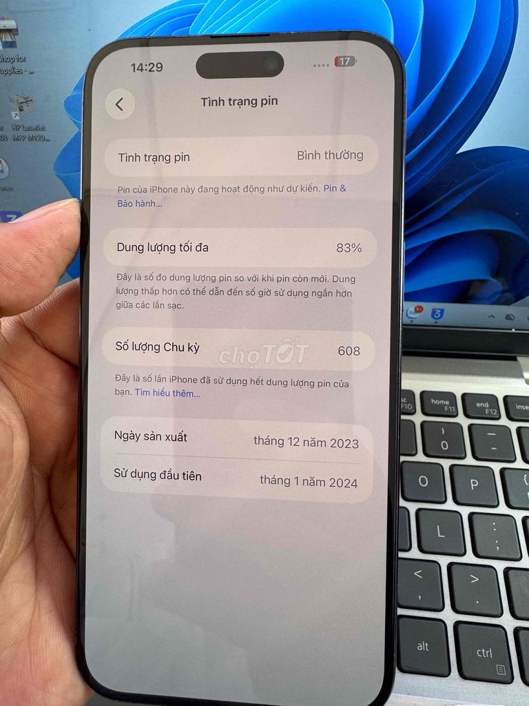 Apple iPhone 15 Pro Max 256GB Xanh 83%. Mua bán Điện thoại tại Quận 6 Tp Hồ Chí Minh được đăng bởi QUỐC THIÊN BÁN GÓP 0 ĐỒNG  hình 1