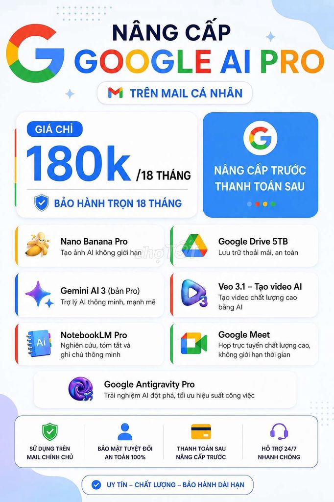 Dịch vụ Google Gemini Pro 18 tháng 5TB. Dịch vụ tại Quận Hà Đông Hà Nội được đăng bởi Mr Cù hình 1