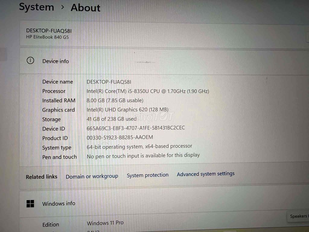 HP EliteBook 840 G5 i5-8350U 14 inch 8GB/256GB SSD. Mua bán Laptop tại Quận Bình Thạnh Tp Hồ Chí Minh được đăng bởi Minh Nhựt hình 1