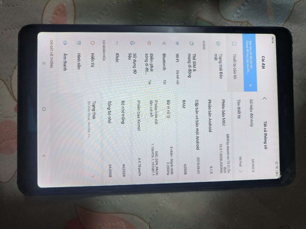 Xiaomi Mi Pad 4 4GB/64GB Đen Android. Mua bán Máy tính bảng tại Quận 8 Tp Hồ Chí Minh được đăng bởi Út hình 1