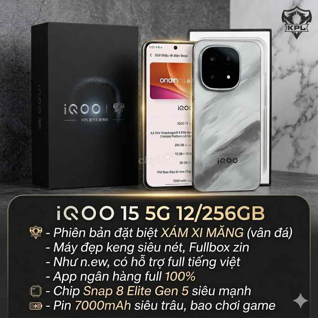 iQOO 15 5G 256GB Xám xi măng. Mua bán Điện thoại tại Quận Ninh Kiều Cần Thơ được đăng bởi SUN APPLE STORE hình 1