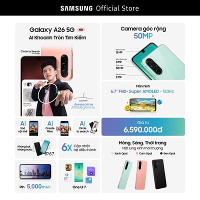 Samsung A26 5G 8/128G, New Seal, BH 12T tại SSVN. Mua bán Điện thoại tại Quận Nam Từ Liêm Hà Nội được đăng bởi Nguyễn  Hoài Nam
