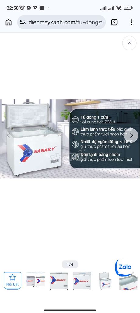 Tủ đông Sanaky VH-2299HY2 208 lít 1 cửa. Mua bán Tủ lạnh tại Quận Cẩm Lệ Đà Nẵng được đăng bởi C My hình 1