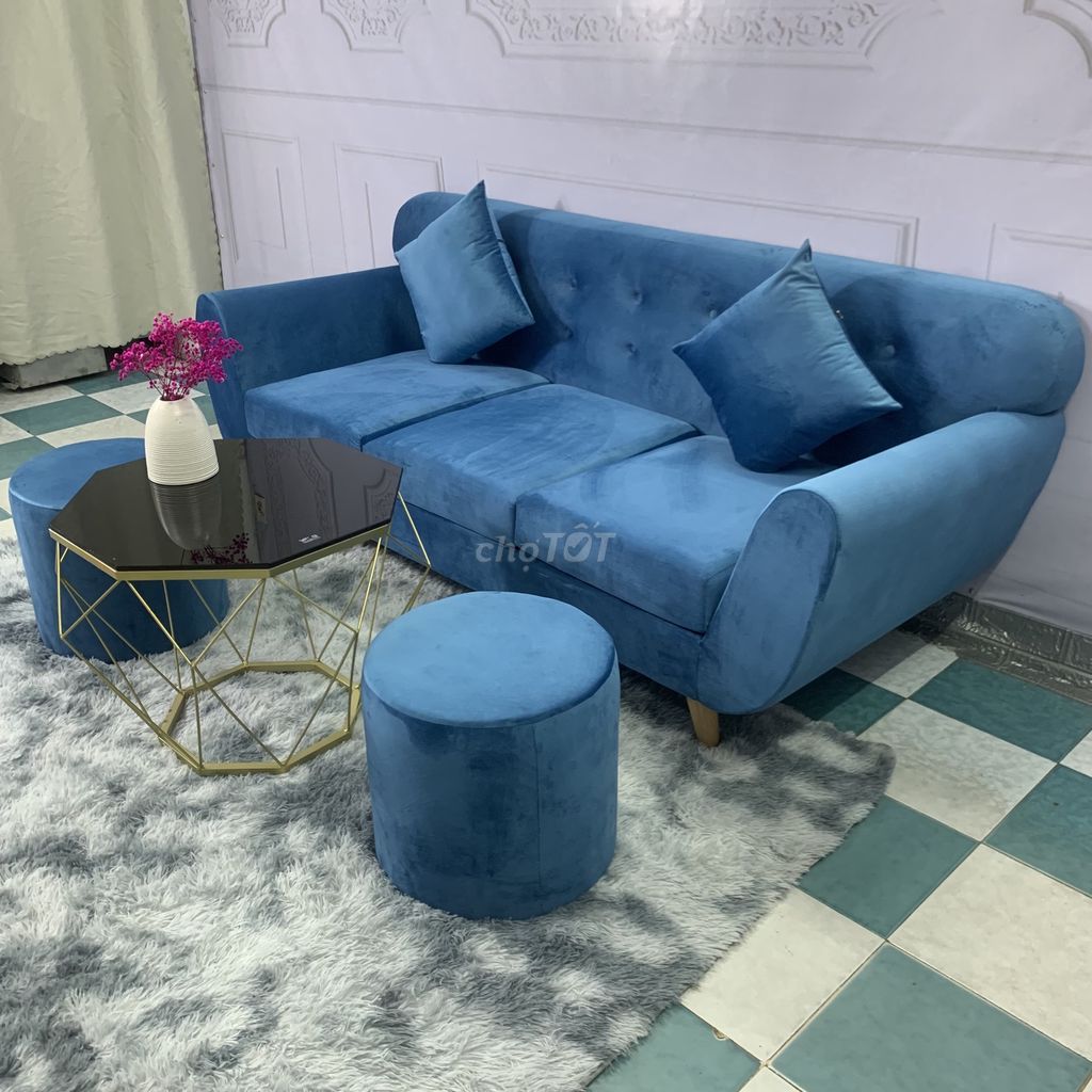 Bộ ghế sofa băng xanh nhung đẹp vải nhung ở HCM