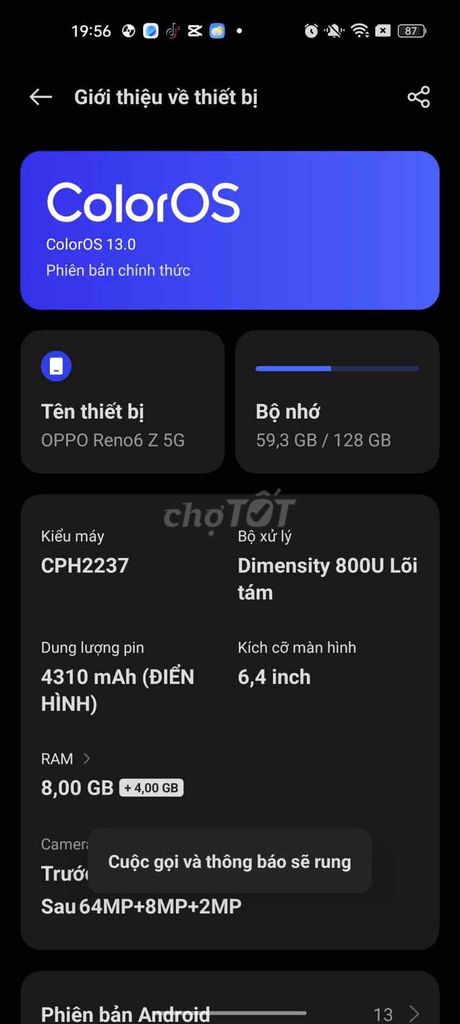 Oppo Reno6 Z 5G Xanh lá 128GB. Mua bán Điện thoại tại Quận Cẩm Lệ Đà Nẵng được đăng bởi Trần Thành hình 1