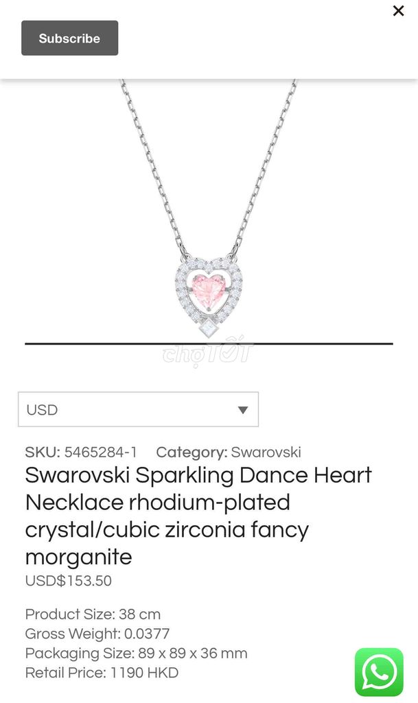 Pass dây chuyền Swarovski Dance Heart full box tag