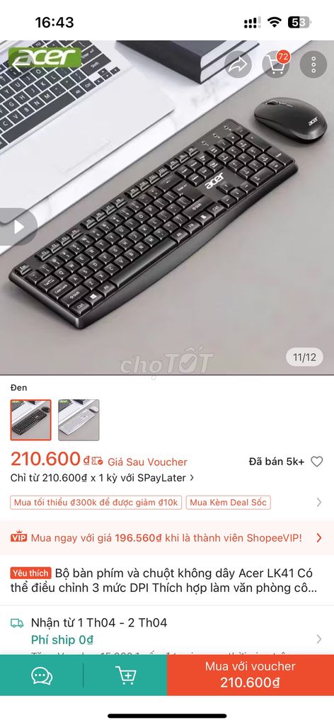 Bàn phím chuột Acer Bluetooth Đen Mới 99%. Mua bán Phụ kiện (Màn hình, Chuột...) tại Thị xã Tân Uyên Bình Dương được đăng bởi Đặng Trí hình 1