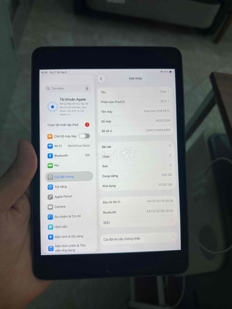 Apple iPad mini 5 256GB Xám. Mua bán Máy tính bảng tại Quận Cầu Giấy Hà Nội được đăng bởi Minh Khuê hình 1