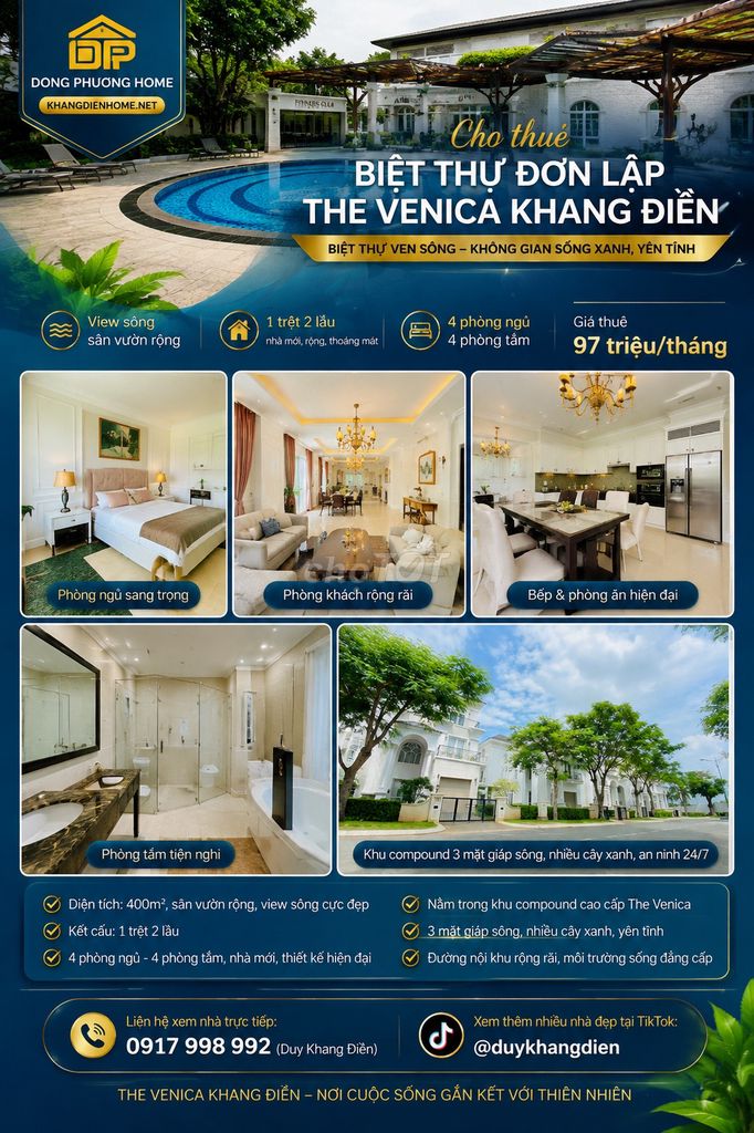 BT ĐƠN LẬP VENICA KHANG ĐIỀN - VIEW SÔNG THOÁNG MÁT - NT CAO CẤP MỚI