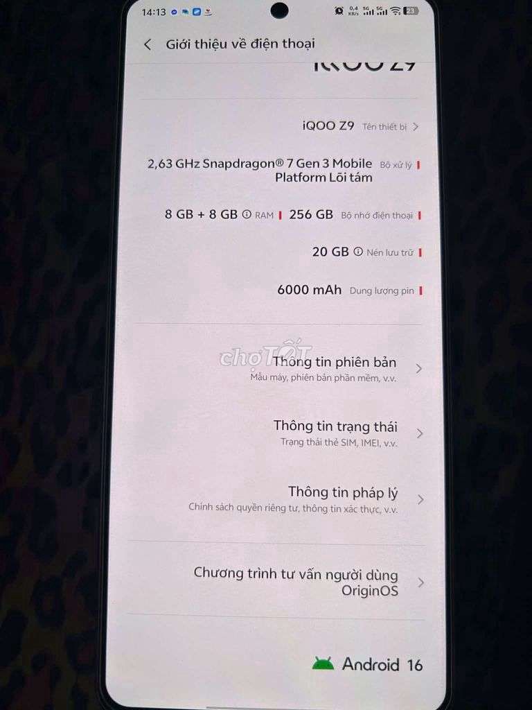 Vivo iQOO Z9 256GB Trắng. Mua bán Điện thoại tại Huyện Cẩm Mỹ Đồng Nai được đăng bởi Thang Bao hình 1
