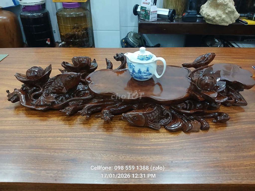 Khay trà gỗ tự nhiên Cá chép hoa sen. Mua bán Nội thất, đồ gia dụng khác tại Thành phố Dĩ An Bình Dương được đăng bởi Thành Long hình 1