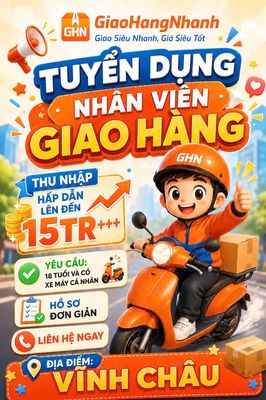 [VĨNH CHÂU] GHN TUYỂN SHIPPER GIAO - NHẬN