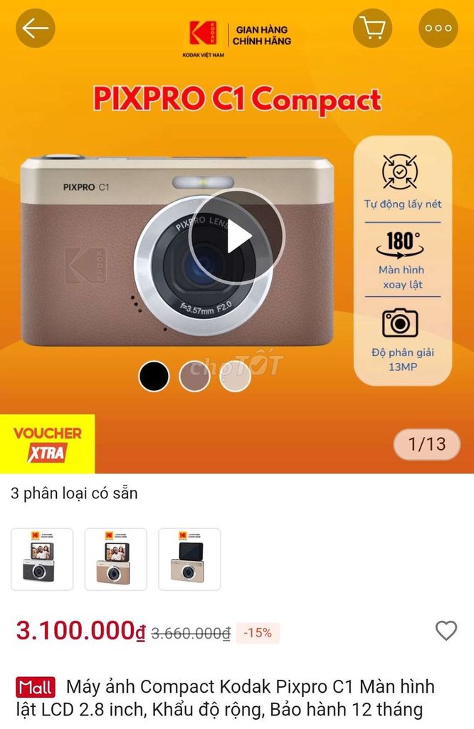 Máy ảnh Kodak PIXPRO C1 Nâu mới 100% thanh lý. Mua bán Máy ảnh, Máy quay tại Quận 12 Tp Hồ Chí Minh được đăng bởi Xuân Ca hình 1