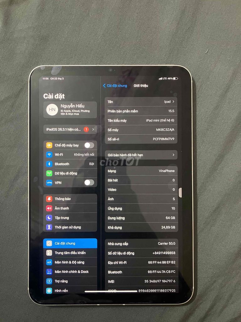 Apple iPad mini 6 64GB 5G. Mua bán Máy tính bảng tại Huyện Thái Thụy Thái Bình được đăng bởi Hiếu Hoàng hình 1
