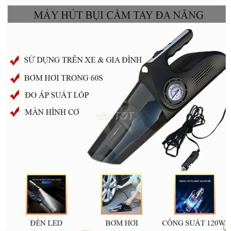 Máy Hút Bụi Kiêm Bơm Lốp 4IN1 Có Đồng Hồ Cơ