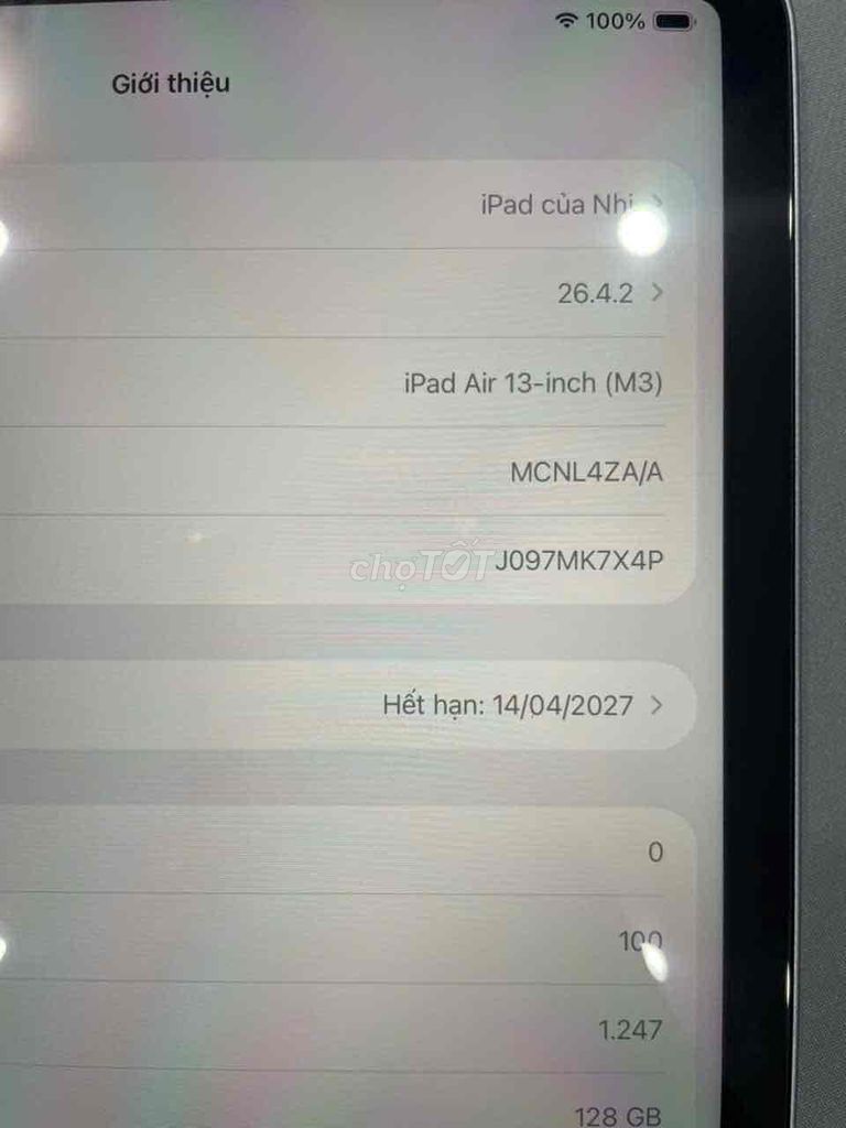 Apple iPad Air 13-inch M3 128GB Wifi. Mua bán Máy tính bảng tại Quận Tân Bình Tp Hồ Chí Minh được đăng bởi Tab Phone hình 1