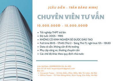 TUYỂN 20 TƯ VẤN VIÊN (KHÔNG YÊU CẦU KINH NGHIỆM)