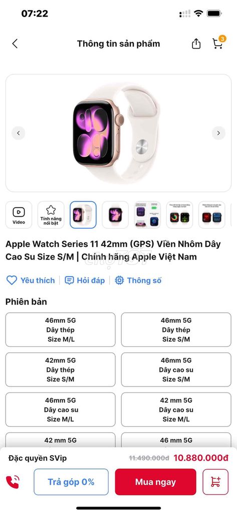 Apple Watch Series 11 Hồng gold 42mm. Mua bán Thiết bị đeo thông minh tại Quận Bình Tân Tp Hồ Chí Minh được đăng bởi Battery Neo hình 1