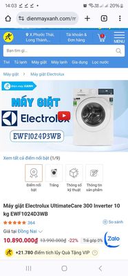 Máy giặt Electrolux 10 kg bảo hành 24 tháng
