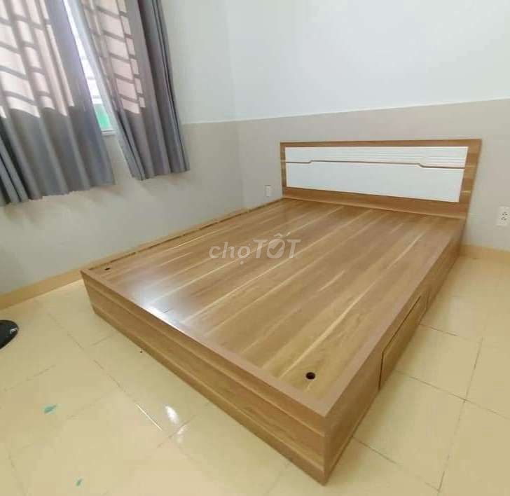 Giường hộp gỗ mdf 1 kẽ có 2 hộc kéo