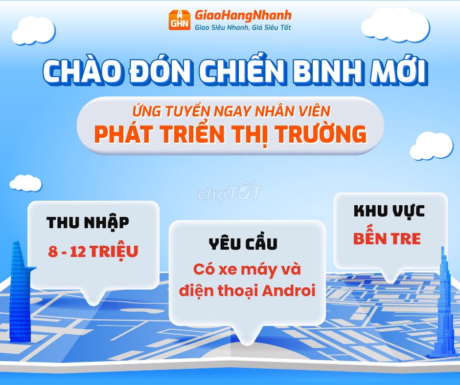 [BẾN TRE] GIAO HÀNG NHANH TUYỂN SHIPPER LƯƠNG CAO