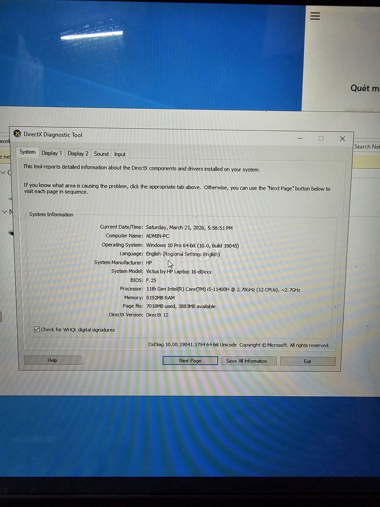 HP Victus 16 i5-11400H 8GB/128GB. Mua bán Laptop tại Thành phố Dĩ An Bình Dương được đăng bởi Trần Giáp hình 1
