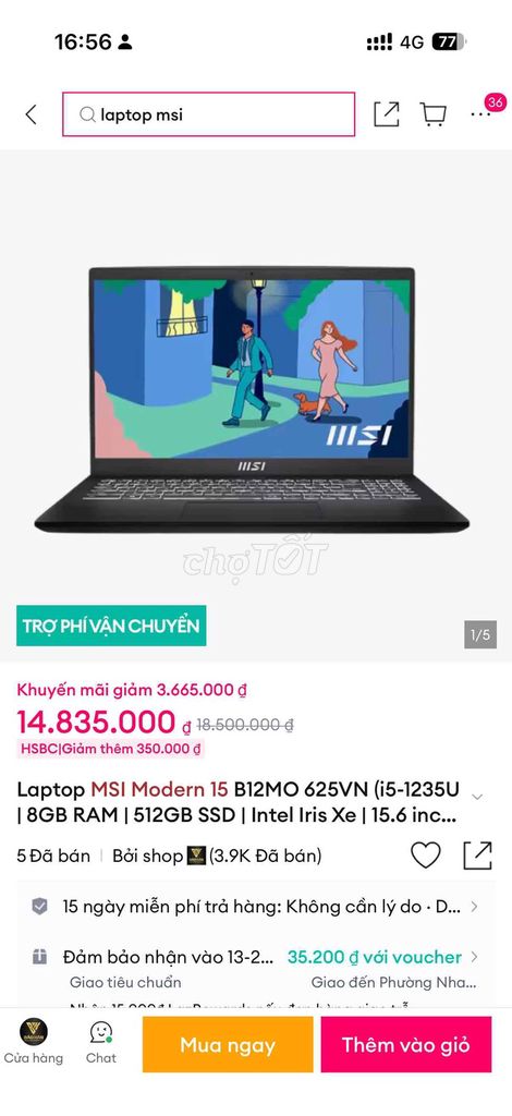 MSI Modern 15 B12MO i5-1235U 15.6 inch 8GB/512GB. Mua bán Laptop tại Thành phố Nha Trang Khánh Hòa được đăng bởi Kim Aleksandr hình 1