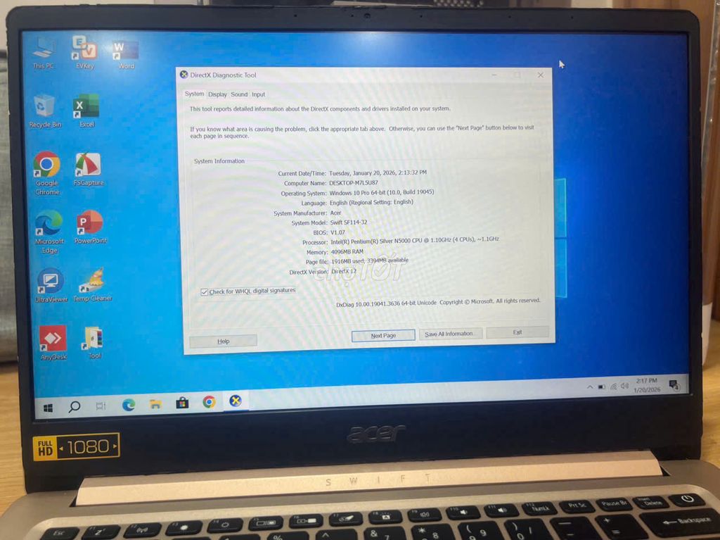 Acer Swift SF114 N5000 14 inch 4GB/60GB. Mua bán Laptop tại Quận Hai Bà Trưng Hà Nội được đăng bởi Dinh Canh hình 1