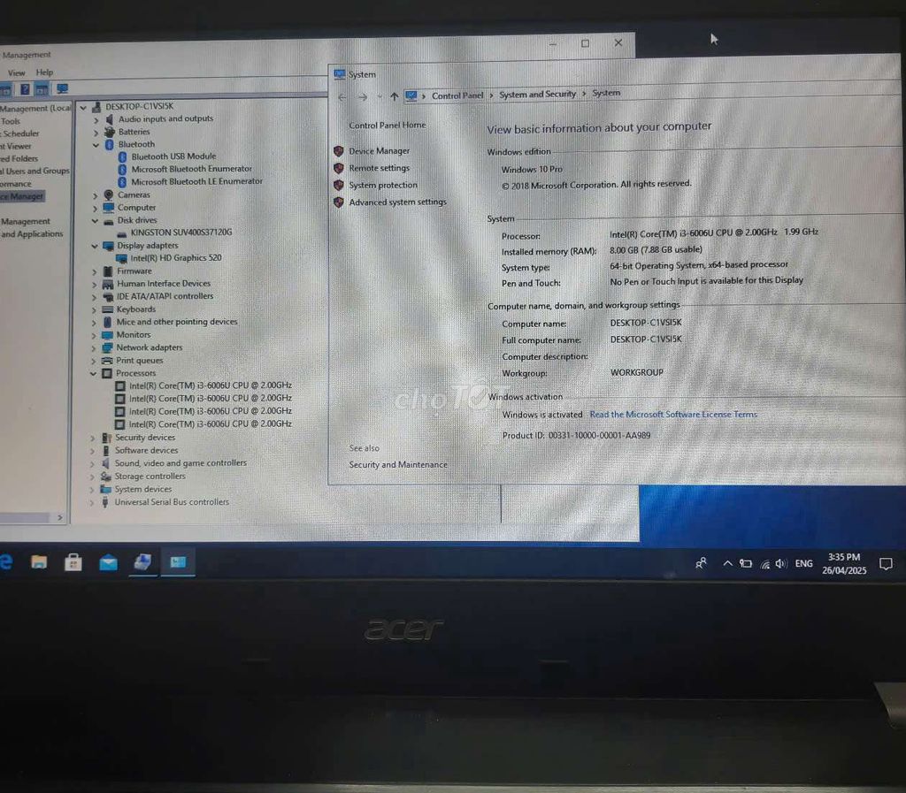 ACER MỎNG ĐẸP - RAM 8GB - SSD 120GB - PIN TỐT.. Mua bán Laptop tại Quận 12 Tp Hồ Chí Minh được đăng bởi PHƯƠNG   LAPTOP  PC  NHÀ ĐẤT hình 6