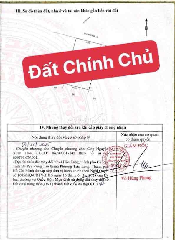 Chính Chủ Bán Đất Phường Tam Long Thành Phố Hồ Chí Minh Bà Rịa Cũ