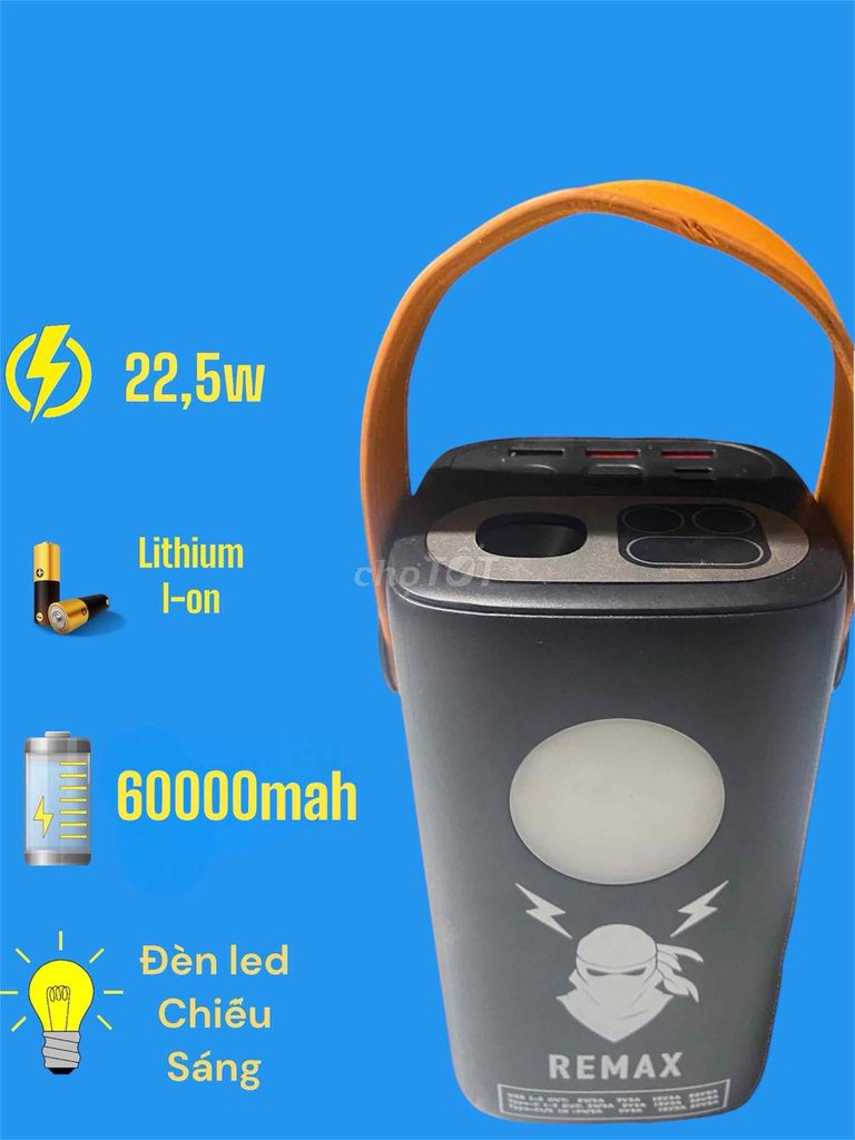 Sạc dự phòng 60000mah, 22,5w , tích hợp đèn pin