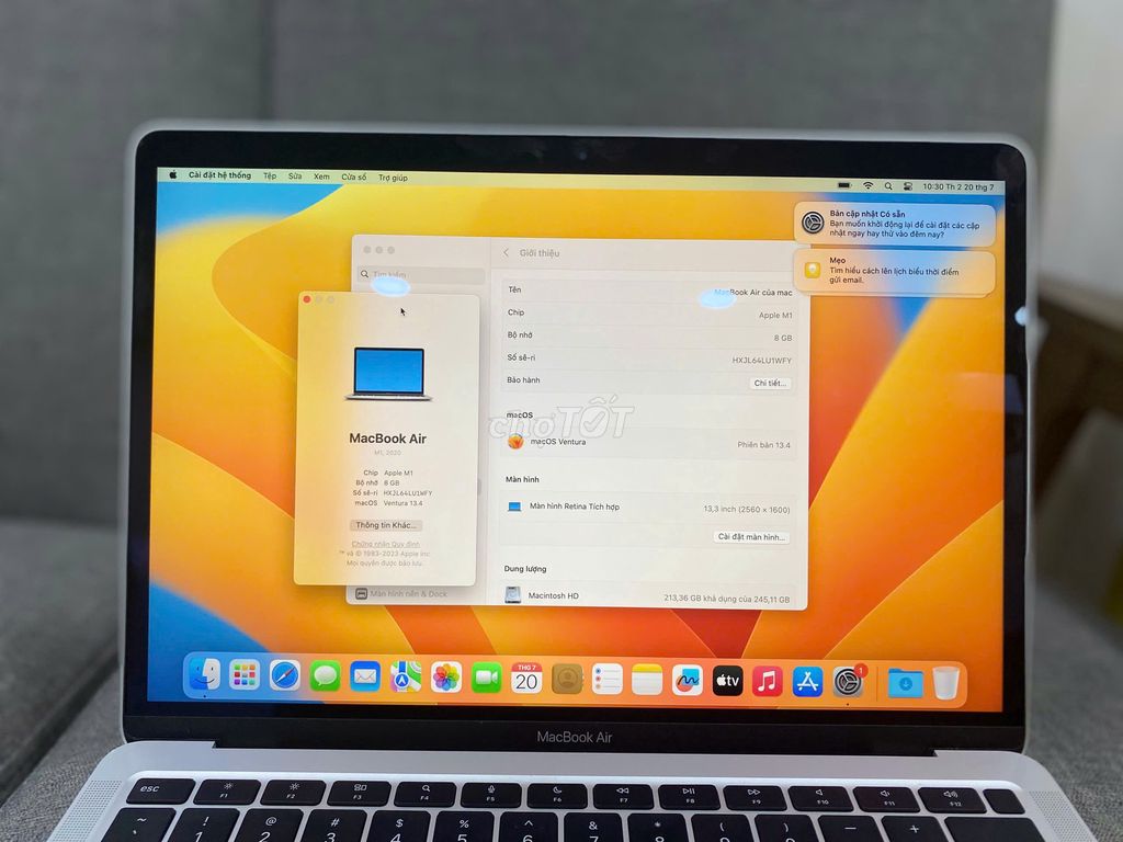 Macbook Air 2020 Chip M1 Ram 8Gb SSD 256Gb. Mua bán Laptop tại Quận 10 Tp Hồ Chí Minh được đăng bởi Lapvn hình 1