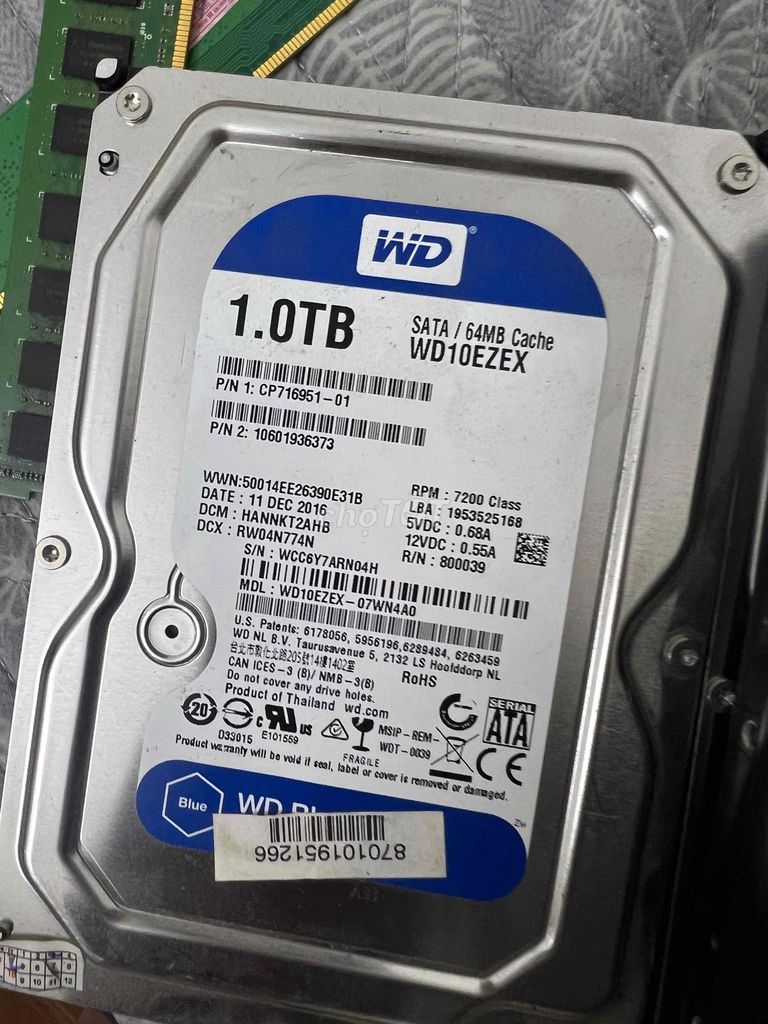 Ổ cứng HDD WD 1TB 7200 RPM 64MB SATA. Mua bán Linh kiện (RAM, Card...) tại Huyện Sóc Sơn Hà Nội được đăng bởi Kiên PC hình 1