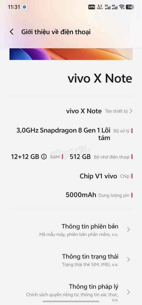 Vivo X Note 12GB/512GB Đen. Mua bán Điện thoại tại Huyện Thuỷ Nguyên Hải Phòng được đăng bởi Phạm Bá Khoát hình 1