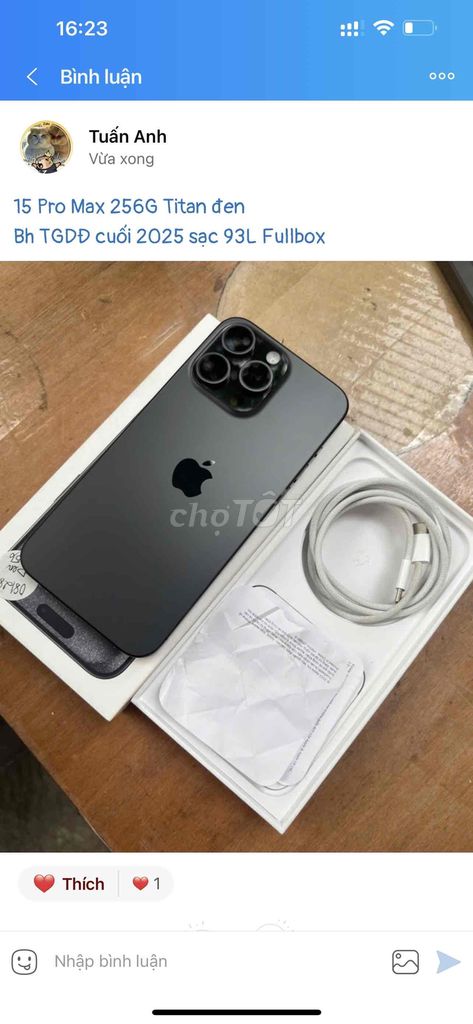 iPhone 15 Pro Max 256G chuẩn zin keng pin 100