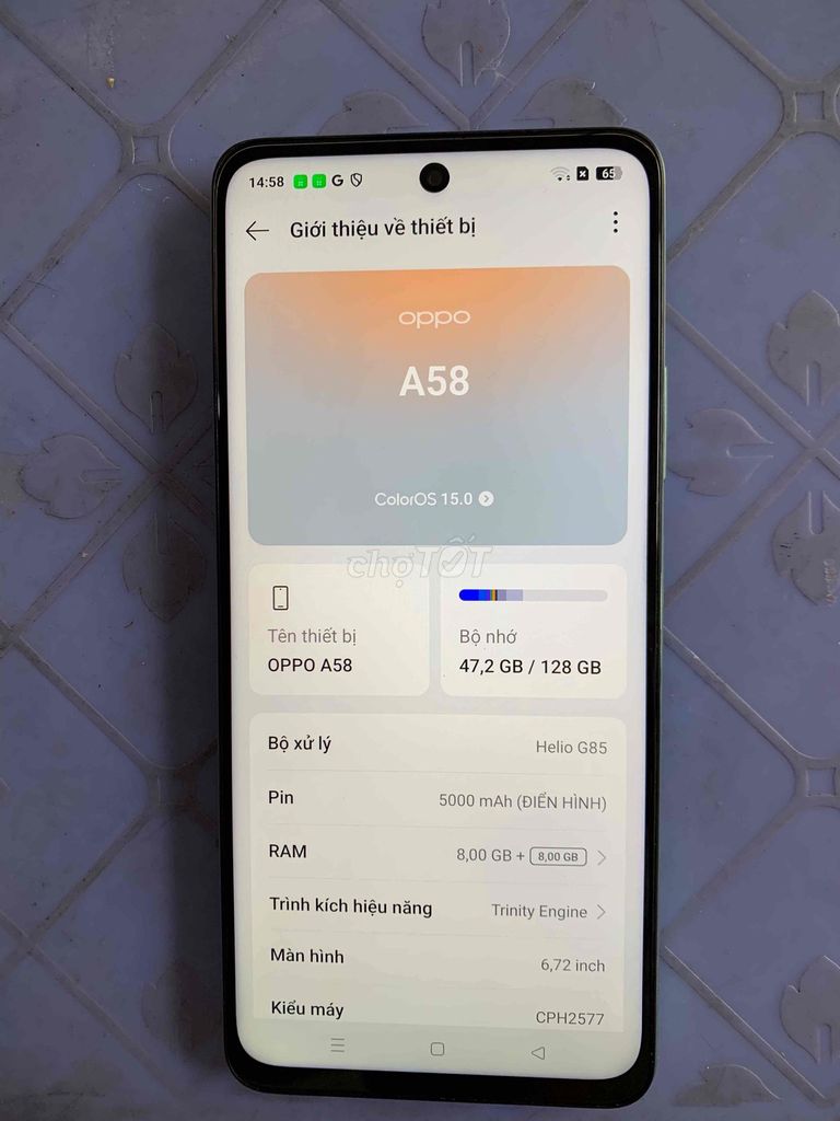 Oppo A58 8/128GB màu Xanh. Mua bán Điện thoại tại Quận Bình Tân Tp Hồ Chí Minh được đăng bởi lê quốc chương hình 1