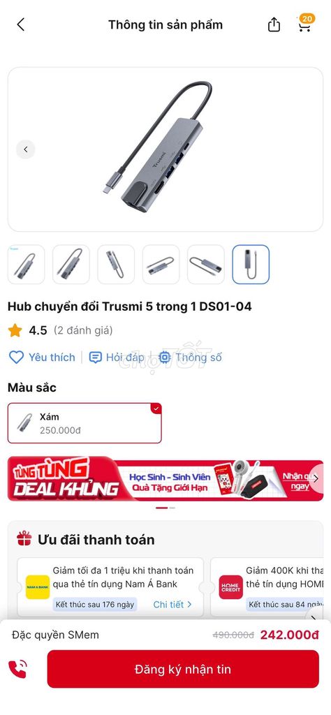 Hub chuyển đổi Trusmi DS01-04 Xám 5 trong 1. Mua bán Phụ kiện (Màn hình, Chuột...) tại Huyện Thái Thụy Thái Bình được đăng bởi PMKhang hình 1