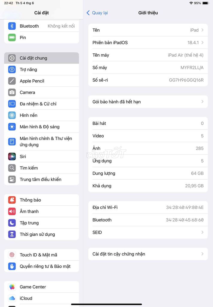 Apple iPad Air 4 64GB Xám. Mua bán Máy tính bảng tại Quận Hai Bà Trưng Hà Nội được đăng bởi Phương Phương hình 1