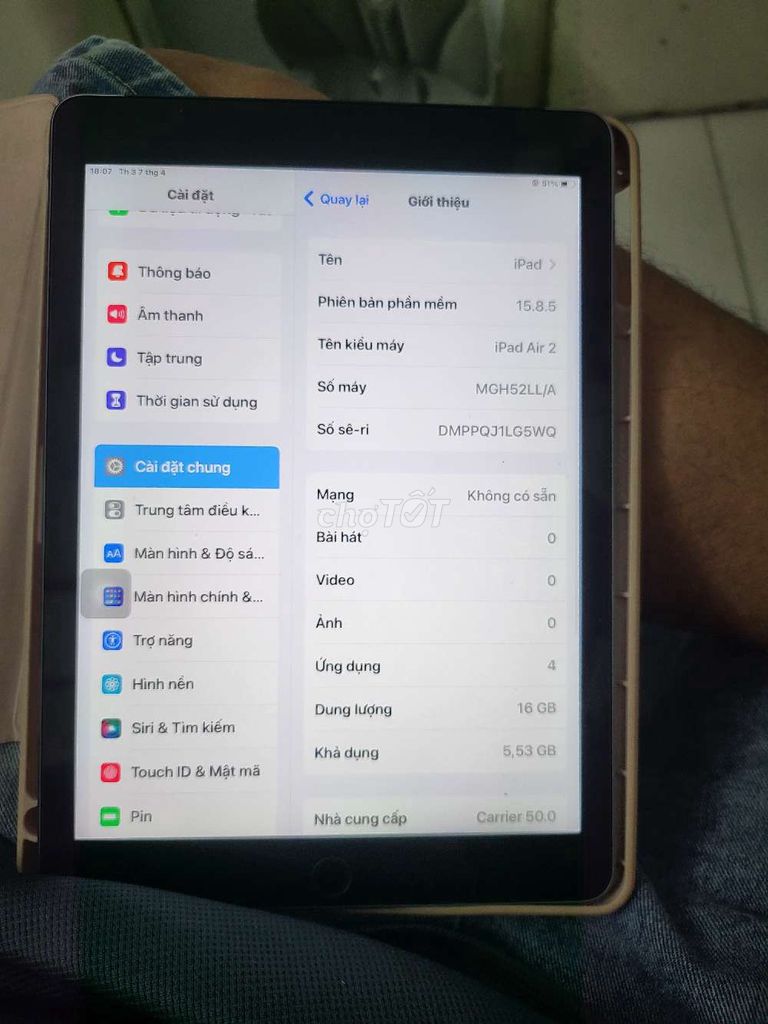 Apple iPad Air 2 16GB 4G+wifi vân tay ok. Mua bán Máy tính bảng tại Thành phố Thủ Đức Tp Hồ Chí Minh được đăng bởi binphone hình 1